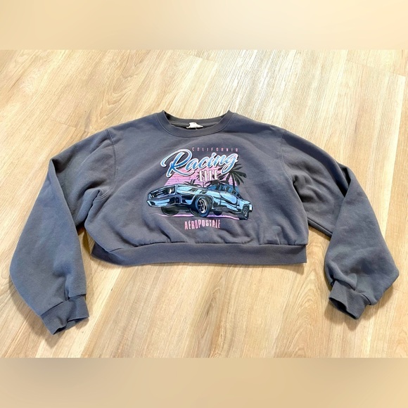 Cropped Grey Car Racing AEROPOSTALE Sweatshirt Size Small - Picture 3 of 9